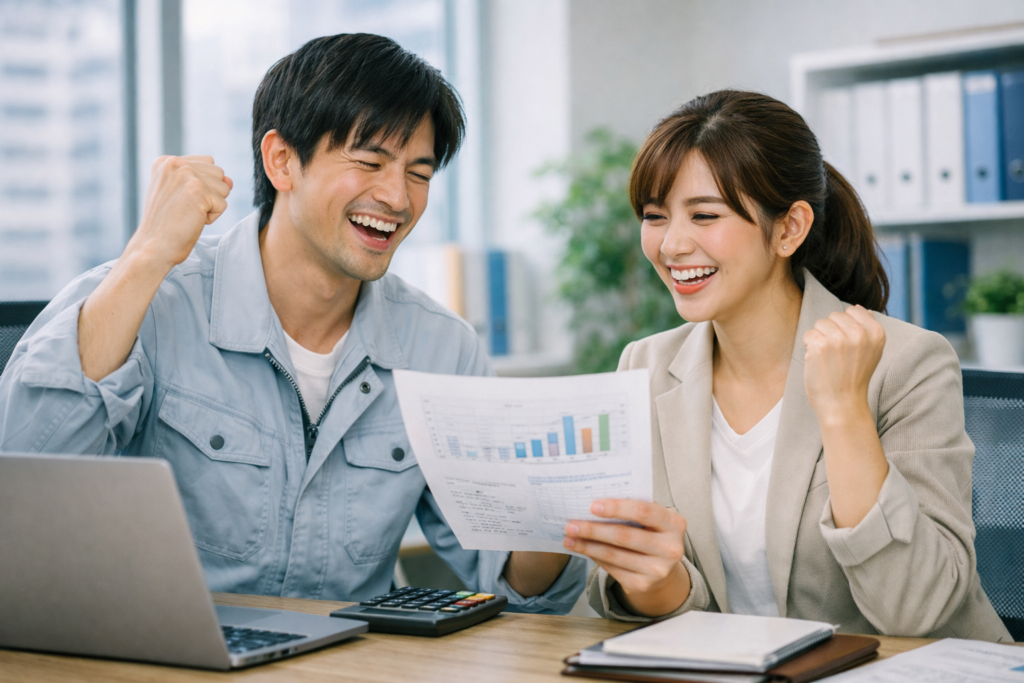 施工管理の転職で年収アップし喜んでいる人の画像
