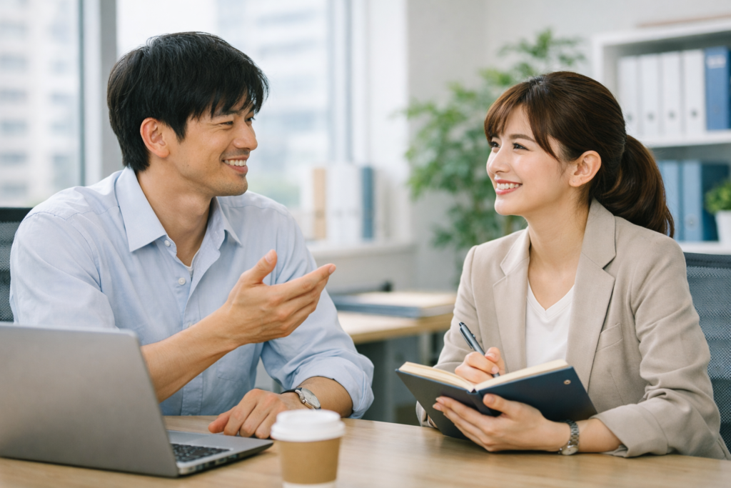 きつくない施工管理の会社選びを話し合っている人の画像