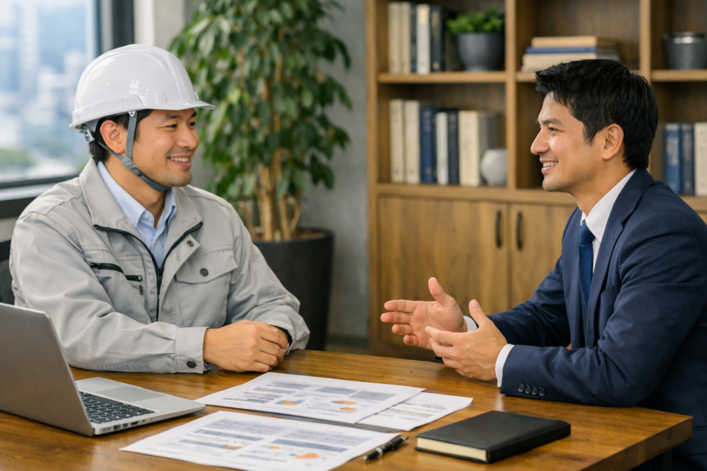 施工管理の転職エージェントの選び方 施工管理の転職エージェントと面談する人